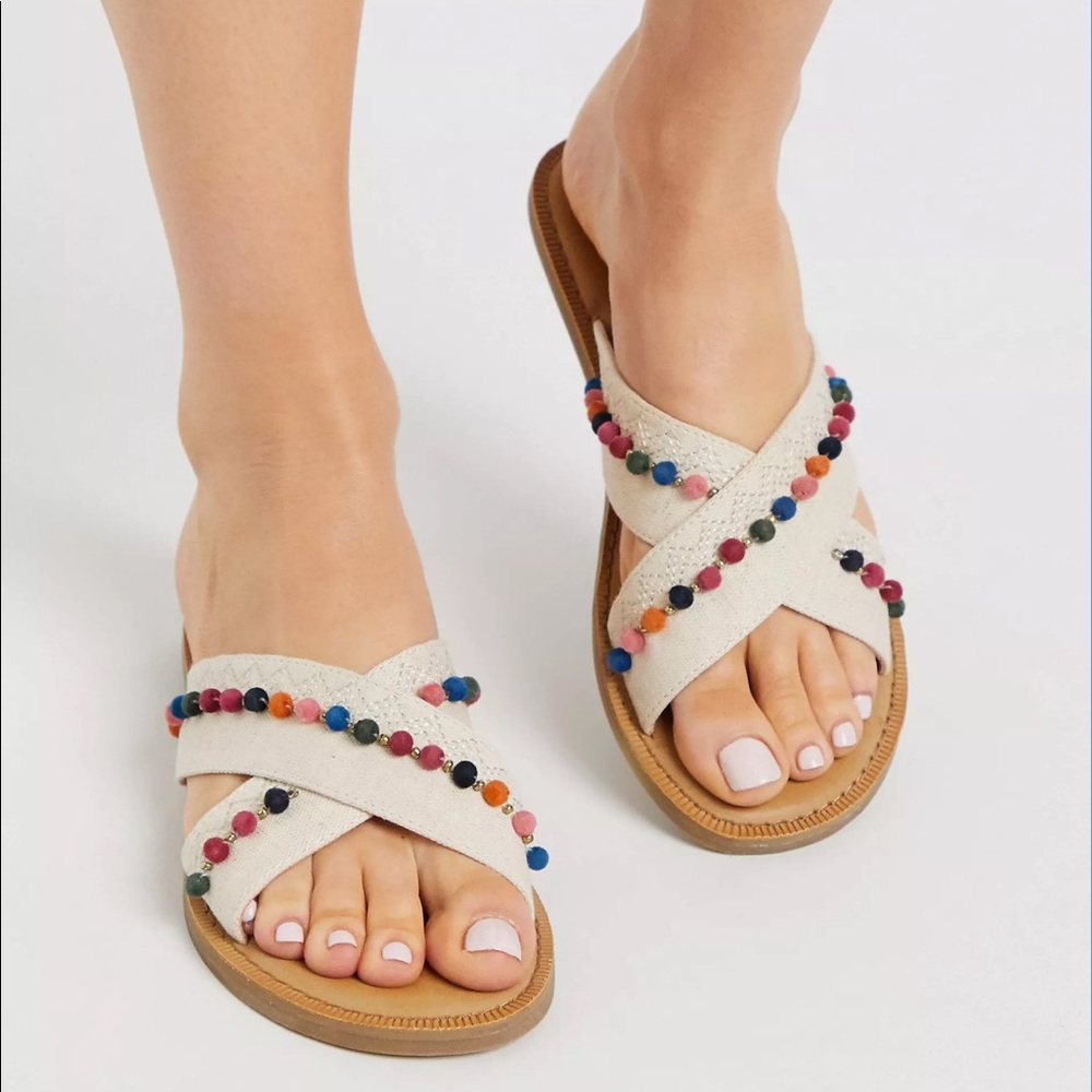 Toms Viv Hemp & Leather Crisscross Slide Sandals